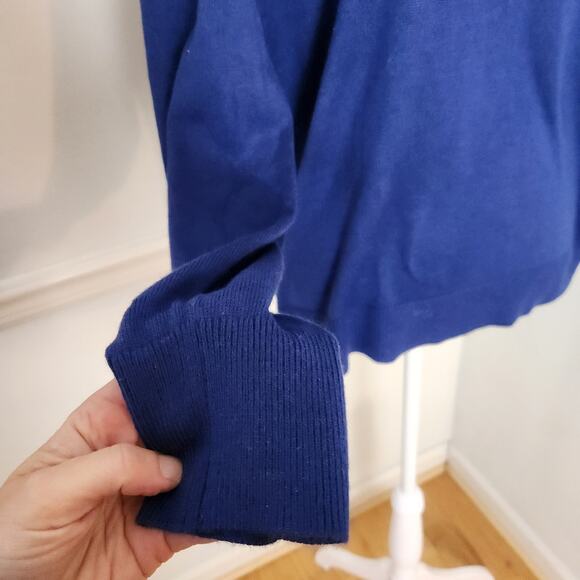 New Loft Sweater Sz Medium Women Blue Embellished Peter Pan Collar Career Casual - Picture 4 of 10